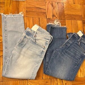 MOTHER Women's scrapper cuff ankle fray Jeans in Light and Dark Blue